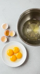 séparation des jaunes d'œufs et des blancs d'œufs dans deux bols distincts. Ingrédient clé pour obtenir un gâteau léger et aérien