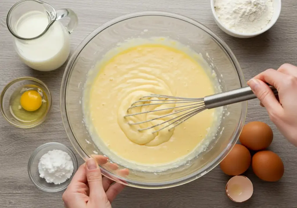 Préparation de la pâte pour un gâteau au yaourt et citron, avec des ingrédients frais, soigneusement mélangés dans un grand bol