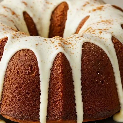 Gâteau pomme banane nappé de glaçage crémeux, saupoudré d'épices.