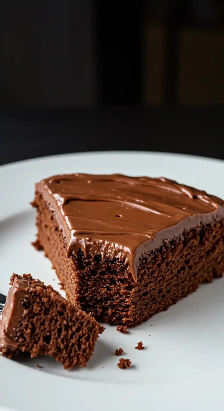 Une part de Gâteau Nutella, nappée d'une crème chocolatée brillante, présentée sur une assiette blanche.