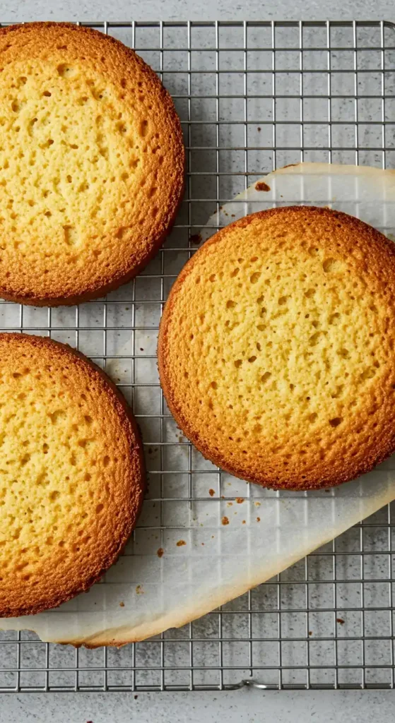  Trois étages de gâteau aux noix cuits, sur une grille.