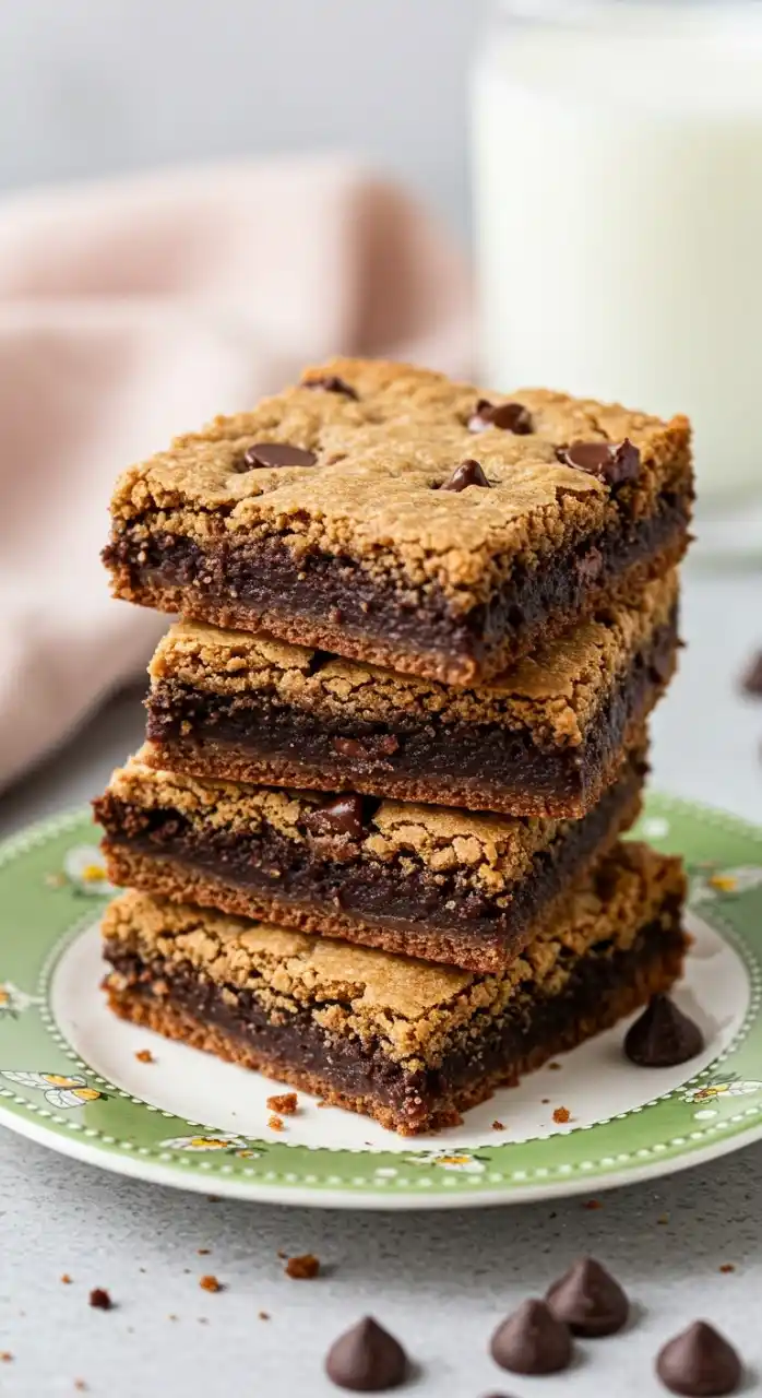 Brookies recette réussie : Une pile appétissante de brookies moelleuses et chocolatées, prêtes à être dégustées. Découvrez notre recette facile pour ce dessert irrésistible