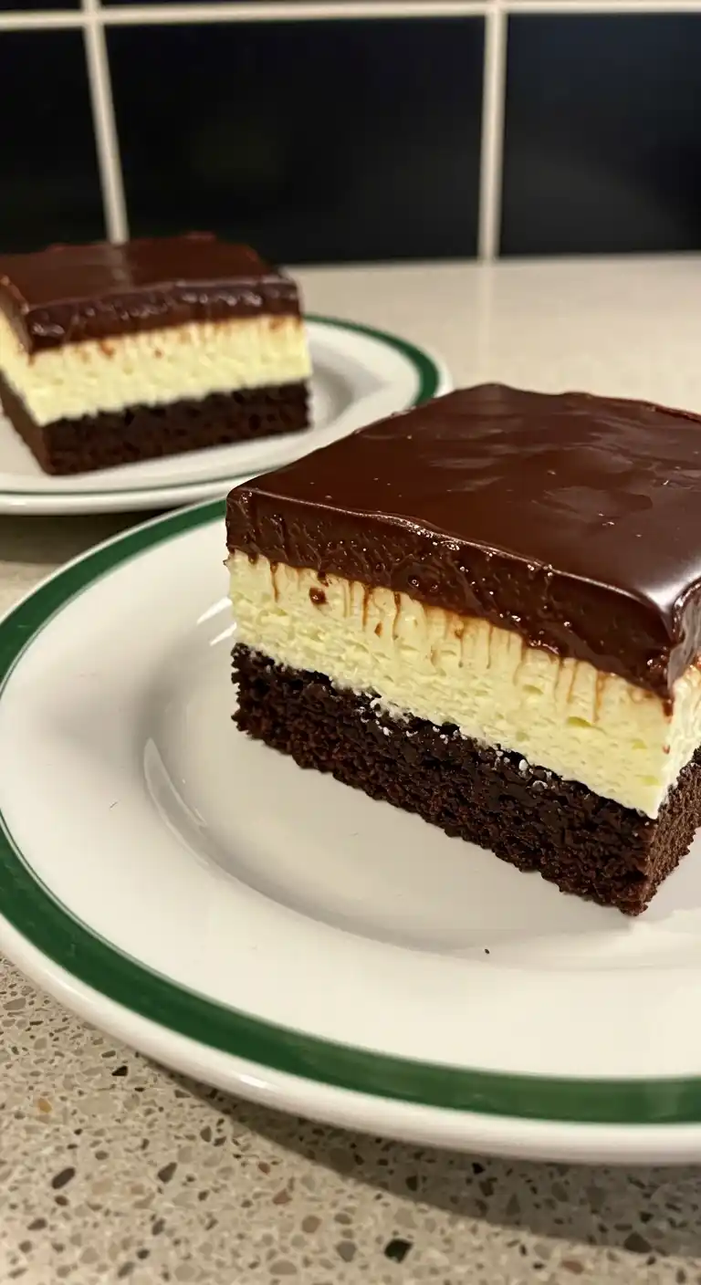 Coupe transversale du gâteau qui pleure : détails des couches de gâteau, crème et sauce au chocolat, offrant un aperçu de sa texture moelleuse.